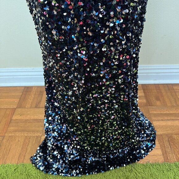 Nookie Confetti Sequined Formal Black Tie Long Gown Medium in Navy - Picture 9 of 12